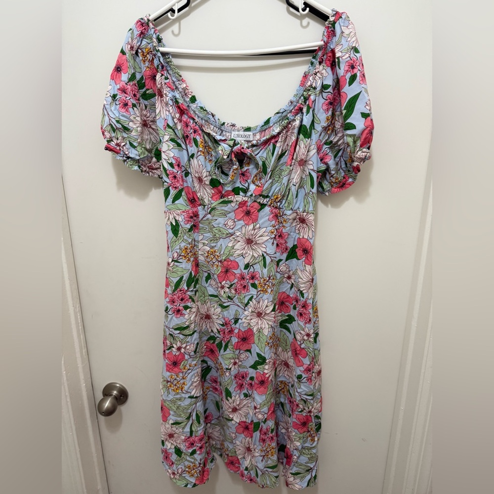 Luxology  off the shoulders Vibrant Floral Midi Dress